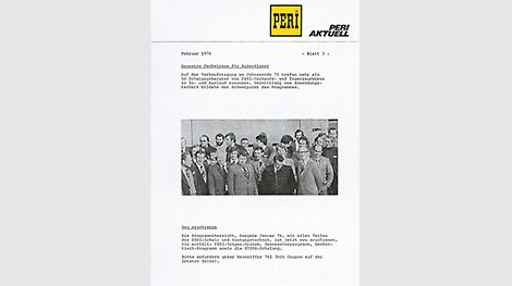 &lt;p&gt;Im Februar 1976 erscheint das erste &quot;PERI Aktuell&quot; Kundenmagazin.&lt;/p&gt;<br/>