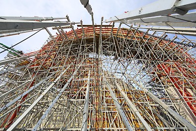 A jungle of braces, props and scaffolding