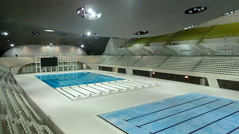 The solution by PERI is realised in the finish of the concrete walls for the Aquatics Centre for London 2012