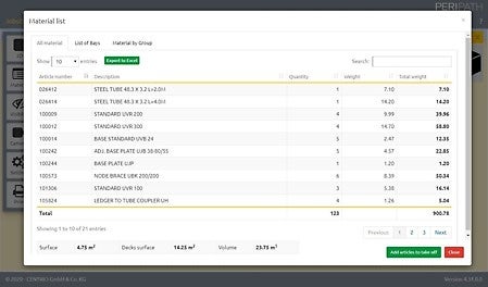 You will be able to see the material list of the comprehensive estimation you generated.