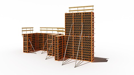 Общий вид системы TRIO ST - опалубки для стен, колонн, лифтовых шахт и фундаментов.