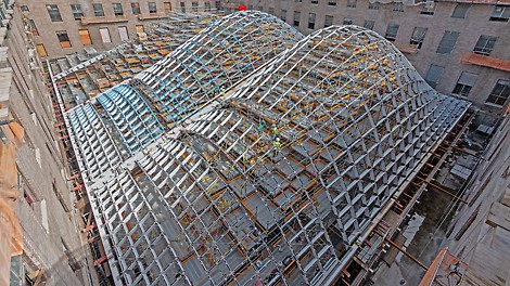 The expansive wave-shaped skylight being erected over what was formerly the mail sorting room of New York’s historic James A. Farley Post Office is perhaps the single most eye-catching feature of this $1.6 billion renovation.