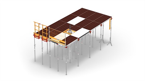 Wielofunkcyjny system wielkopłytowych deskowań stropowych SKYMAX z aluminium lub polimeru oferuje wiele możliwości łączenia wszystkich elementów systemu w celu uzyskania optymalnego rozwiązania dla klienta.