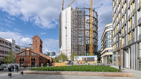 The gasometer on the EUREF campus in Berlin-Schöneberg is being refurbished with support from PERI.