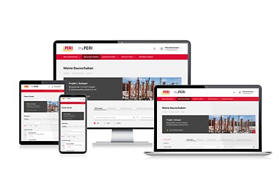 myPERI bietet rund um die Uhr Zugriff auf alle Projektinformationen von PERI Bauvorhaben – egal von welchem Endgerät.