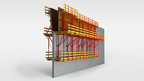 Système grimpant CB 240 Avec le système de coffrage grimpant CB 240, l'élément de coffrage (coffrage de fermeture) est reculé jusqu'à 75 cm pour le décoffrage avec le chariot.
