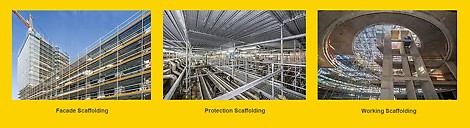 PERI UP modular system scaffolding applications including facade, protection, working, access and shoring 