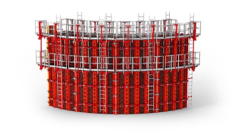 RUNDFLEX Plus Circular Formwork: With its adjustable standard panels, RUNDFLEX Plus avoids cost-intensive reassembly or special formwork modifications.
