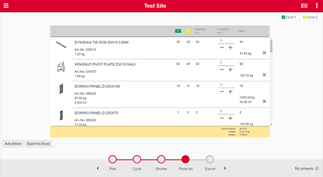 Parts list: The structured parts list for the shuttered DOMINO layout.