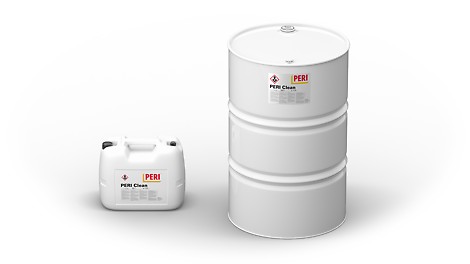 PERI Clean ist ein flüssiges, gebrauchsfertiges Betontrennmittel, frei von Lösemitteln, Wachs und Silikonen. Es basiert auf Mineralöl und wirkt auch bei sehr niedrigen Arbeitstemperaturen.