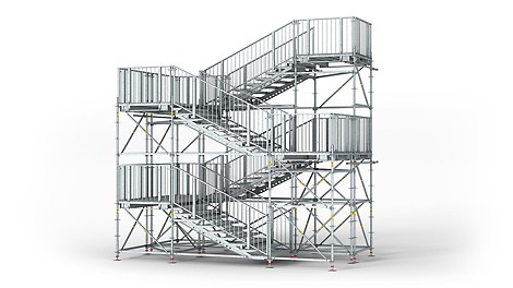 Treppengeometrie und Podestanordnung erfüllen die Anforderungen für öffentliche Zugänge.