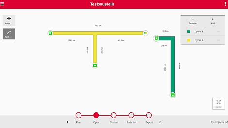 PERI QuickSolve | MAXIMO Planner Layout in step Cyclce: Cycle joints already entered and the walls are split.
