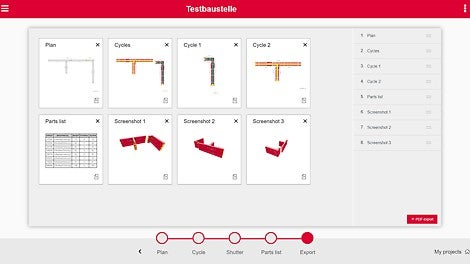 Export: The user can choose which information to export from PERI QuickSolve.