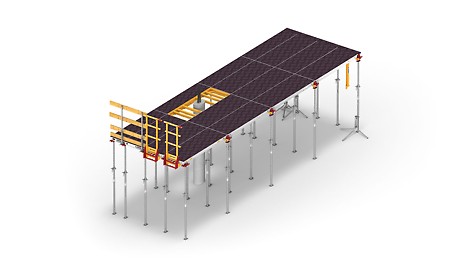 Le système de coffrage de dalles SKYMAX multifonctionnel, en aluminium et polymère, offre de nombreuses possibilités de combinaisons.