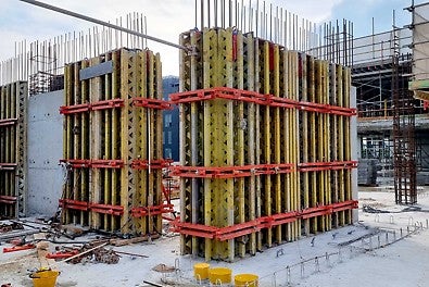 VARIO GT 24 Girder Wall Formwork is used in shear walls, lift core and staircase in combination with CB240 climbing brackets