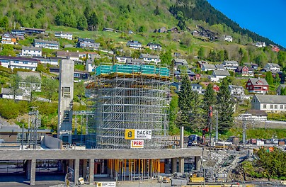 Hangursbanen Voss - PERI UP Ny gondolbane tilknyttet Voss jernbanestasjon stillas Multiflex Multiprop Maximo VARIO infrastruktur gondol
