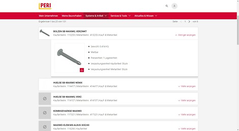 Pregled proizvoda pruža uvid u celokupan PERI asortiman. Fotografije artikala i podaci o težini olakšavaju izbor i upotrebu.