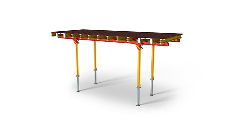 Die Deckentische mit Stahlriegel SRU als Jochträger sind die perfekte Ergänzung am Deckenrand zu den Tischmodulen VT. Mit 36 cm Bauhöhe wird wenig Lager- und Transportvolumen benötigt.<br/>