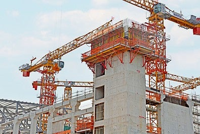 CB climbing formwork in preparation for casting
