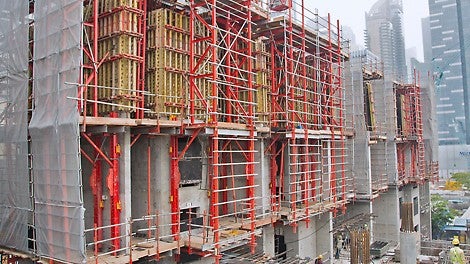 RCS Rail Climbing System caters for shear walls and lift cores casted ahead of the slabs