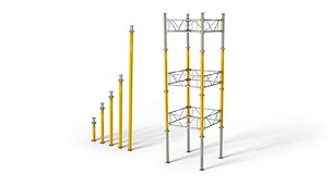 MULTIPROP stropné stojky: Používa sa ako hospodárne a ľahké samostatne stojace stojky alebo hospodárne podperné veže
