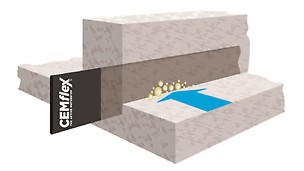 At the same time, the CEMflex plate creates also a chemical abarrier. The fresh concrete activates the patented coating on the CEMflex plate causing the coating to soften and expand slightly penetrating any cracks where it solidifies and seals the joint. The connection of the special coating to the concrete prevents any waterflow through the concrete construction joint.