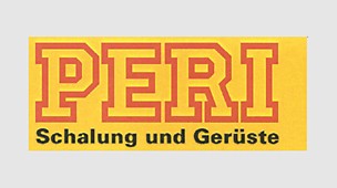 Das PERI Logo wird angepasst: Die Wörter "Schalung und Gerüst" setzen sich auf dem gelben Hintergrund deutlich ab und erinnern zudem an das erste schwarz-gelbe PERI Logo.