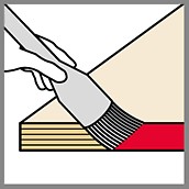 Illustration mit einer Hand, die die Kanten einer Schalungsplatte mit einem Pinsel bestreicht, um das Versiegeln von Schalungsplatten zu veranschaulichen. 