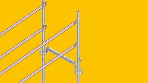 Bei Bedarf kann bei PERI UP der vorlaufende Seitenschutz auch in der modularen Bauweise mit dem Easy-Stiel realisiert werden, was sowohl bei flächigen als auch bei stark gegliederten Fassaden und selbst für die offenen Fassaden bei Scheiben- und Skelettbauweisen ein großer Vorteil ist.