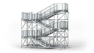 A geometria das escadas e a disposição das plataformas cumprem os requisitos para acesso público.