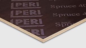 Die PERI Spruce 400 Schalungsplatte hat eine 400 g/m² hohe Filmbeschichtung.