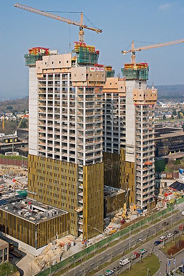 European Court of Justice, Luxembourg - The combination of PERI ACS self-climbing formwork and RCS climbing protection panel provided site personnel the highest levels of safety.