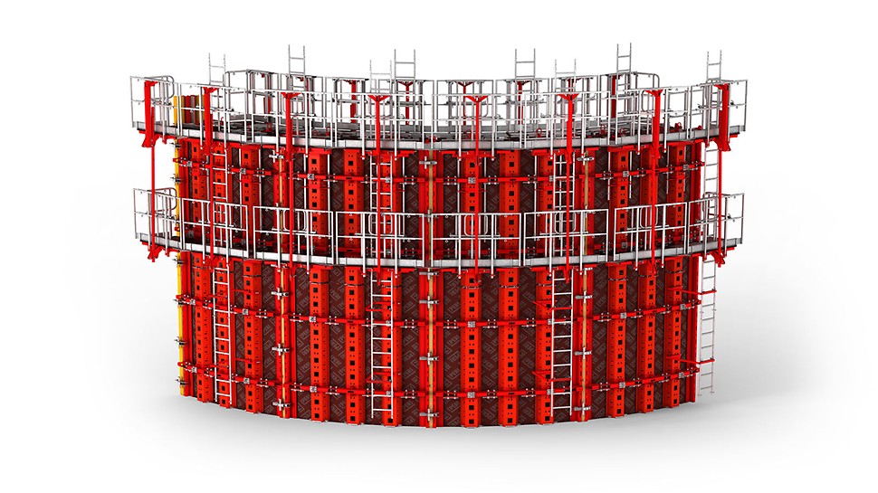 RUNDFLEX Plus Circular Formwork: With its adjustable standard panels, RUNDFLEX Plus avoids cost-intensive reassembly or special formwork modifications.
