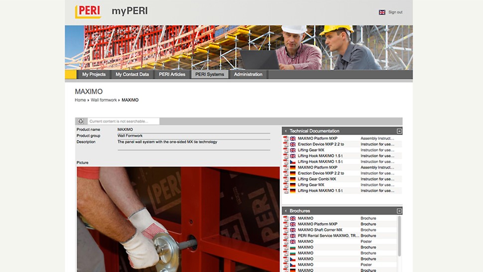 Met een muisklik beschikbaar: gegevens en brochures die nuttig zijn voor de montage en het gebruik van PERI systemen.
