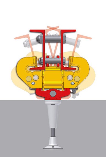 Palier articulé du sabot d'accrochage dans le sabot pour voiles RCS, rotatif pour une utilisation sur des bâtiments circulaires.