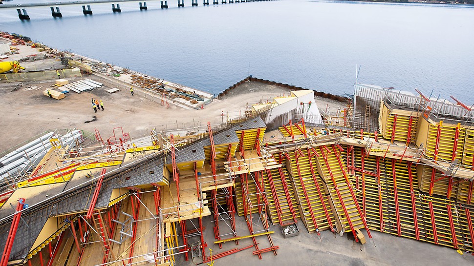 Formwork facing the river Tay.