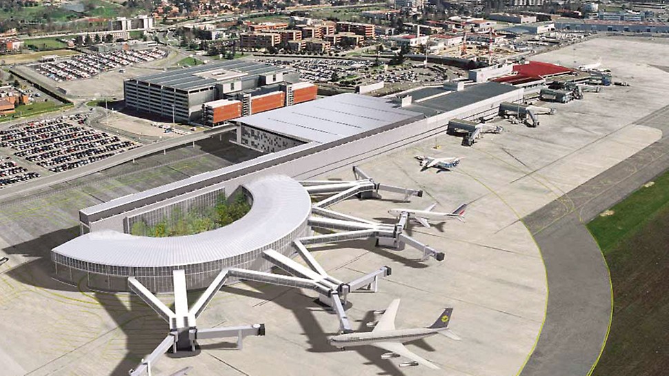 Flughafen Toulouse-Blagnac, Frankreich - In dem 40.000 m² großen Abfertigungsgebäude D sind 24 Check-in-Schalter und 13 Abfluggates untergebracht.