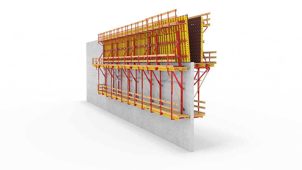 For the CB 160 climbing formwork, the formwork element (holding formwork) is inclined  backwards for striking.
