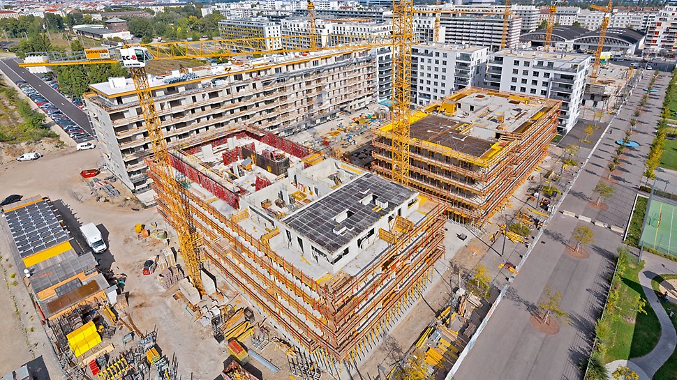 Nordbahnhof Wien - Am ehemaligen Nordbahnhof in Wien entstehen 91 Wohneinheiten in zwei Häusern. Die effizienten Schalungssysteme MAXIMO und SKYDECK unterstützten das Baustellenteam dabei, den Rohbau innerhalb von nur 10 Monaten zu errichten.