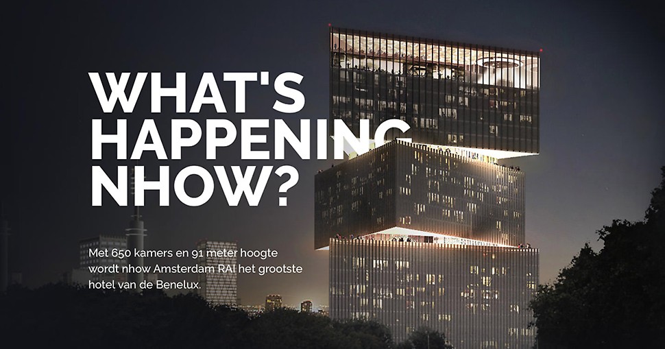 Het RAI hotel zal vanaf midden 2019 de skyline van Amsterdam sieren.
Bron foto: www.buildingnhow.amsterdam