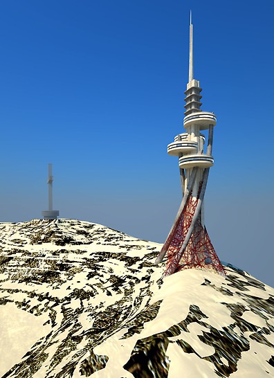 Telekomunikacioni toranj na planini Vodno iznad Skopja predstavlja veoma izazovan objekat za izvođenje zbog složene konstrukcije, koja mu obezbeđuje futuristički izgled. 