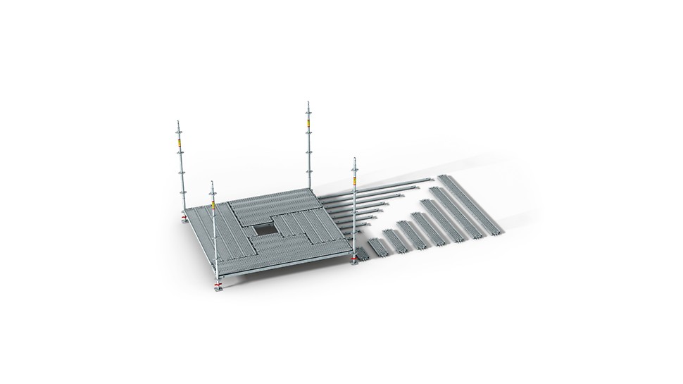 PERI UP Flex has a system grid of 25 cm and 50 cm. The wide range of ledgers with lengths starting from 25 cm allow decking to change direction during installation. This ensures maximum adaptability to suit project-specific geometries – no couplings are required.