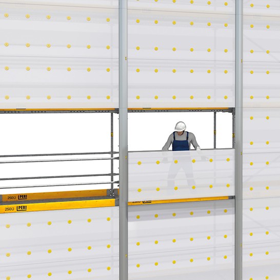Systemet gir økt sikkerhet som følge av at monteringen skjer innenifra stillaset og individuelle paneler åpnes mot innsiden.
