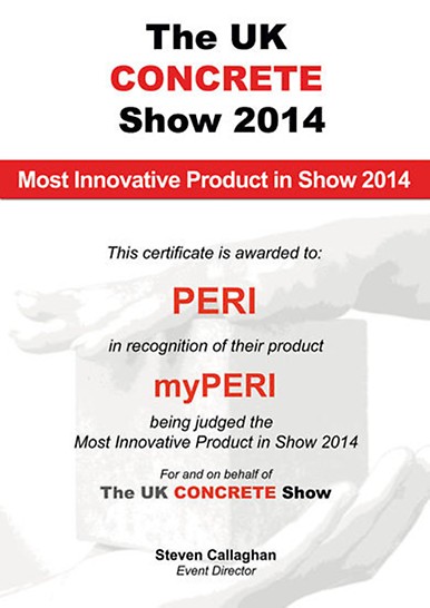 Uruchomienie portalu na rynku brytyjskim spotkało się z ogromnym zainteresowaniem: podczas "UK CONCRETE Show" myPERI otrzymał nagrodę jako "Most Innovative Product".
