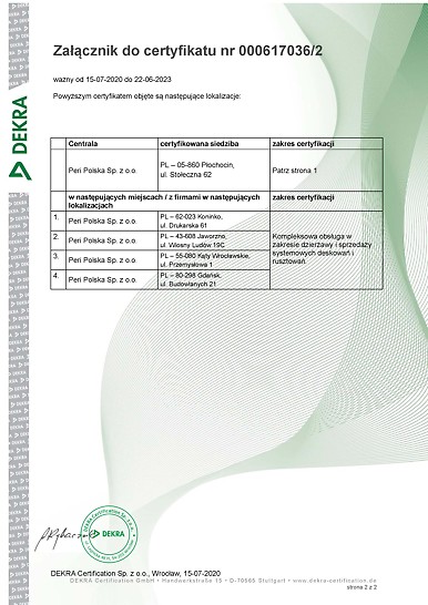 Certyfikat ISO 14001:2015 - Załącznik