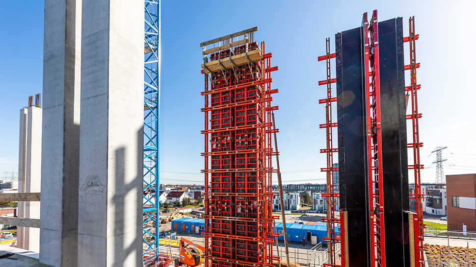 PERI MAXIMO kolombekisting en schone dubbele kolommen bij bouwproject Newport Toren C in Rotterdam.