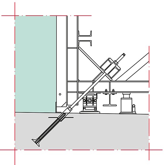Detail Stützbockverankerung mit PERI V-Ankerhalter.