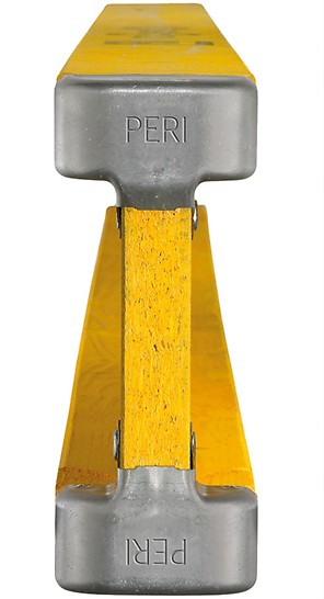 Plnostěnný nosník PERI VT 20K: robustní ocelové chráničky na koncích pásnic chrání před poškozením.