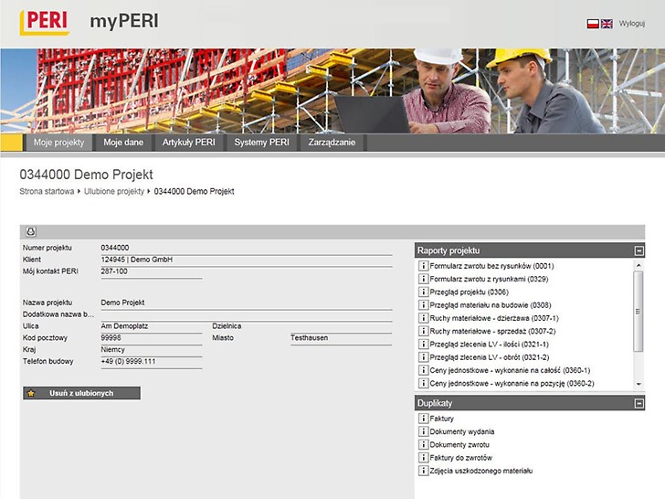 Portal internetowy oferuje klientom obszerne informacje na temat wszystkich systemów PERI, a także umożliwia dostęp do danych projektowych dotyczących budów przez nas obsługiwanych.