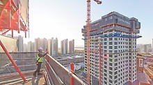 In Incheon, South Korea, just a few kilometers from Seoul, two new luxury residential towers were built using the RCS MAX Rail Climbing System.